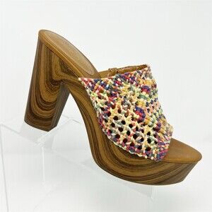 Jessica Simpson Shelbie Platform Slide Mule Sandals Multicolor Woven US 10